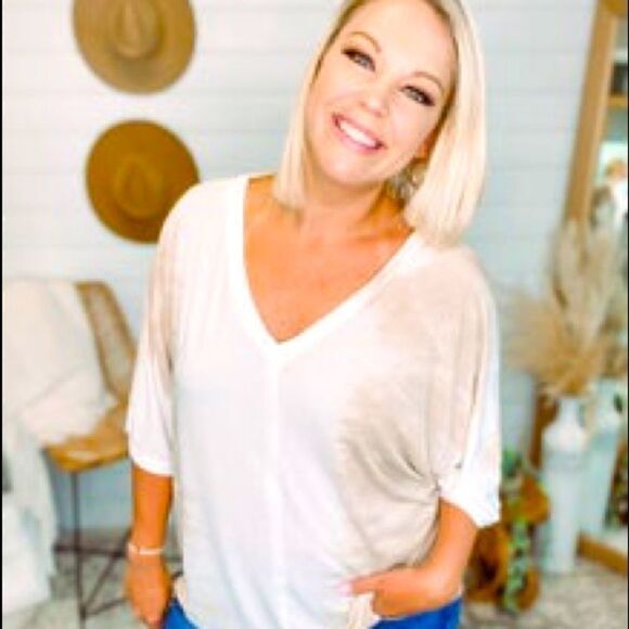 POL Tops - Brand New Pol V Neck Taupe, Cream Large Shirt